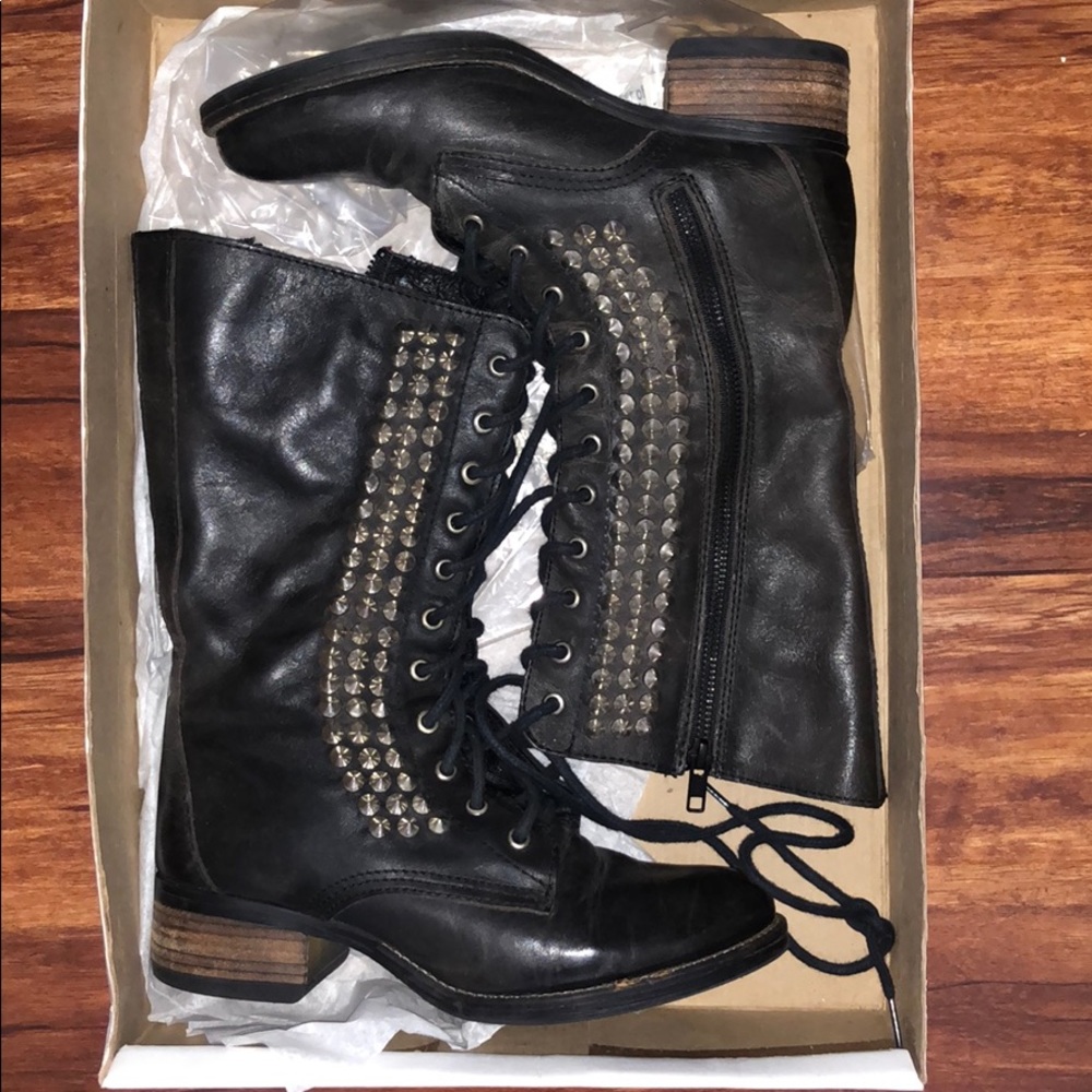 Steve Madden Tropador Black Leather Combat Boots